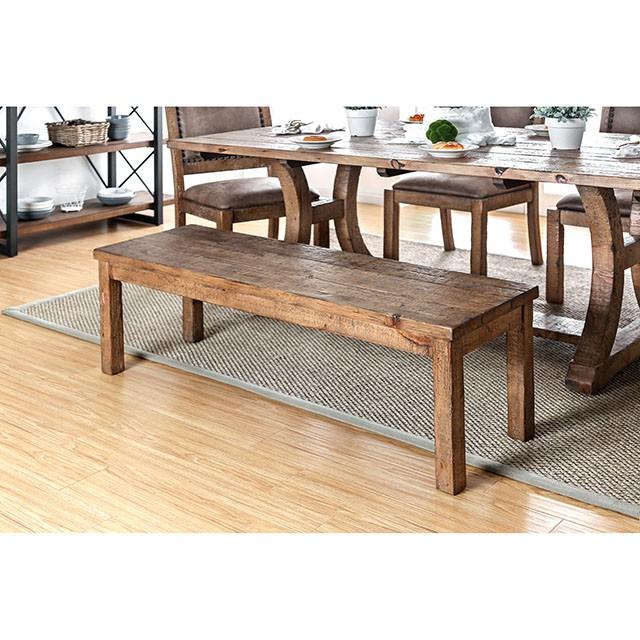 GIANNA Rustic Pine Wooden Bench - U&U Home Budget Furniture (Carteret, NJ)