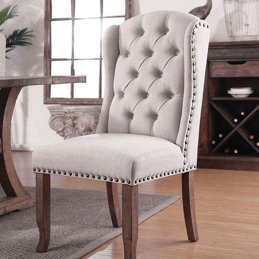 Gianna Rustic Pine/Ivory Wingback Chair (2/CTN) - U&U Home Budget Furniture (Carteret, NJ)