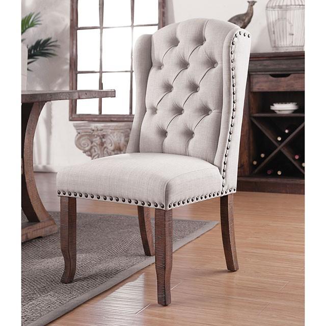 Gianna Rustic Pine/Ivory Wingback Chair (2/CTN) - U&U Home Budget Furniture (Carteret, NJ)