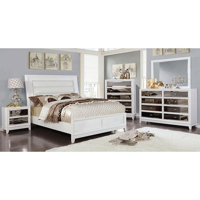 Golva E.King & Queen Bed White & Silver - U&U Home Budget Furniture (Carteret, NJ)
