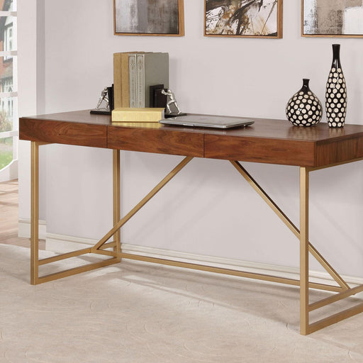 Halstein Light Walnut/Gold Desk - U&U Home Budget Furniture (Carteret, NJ)