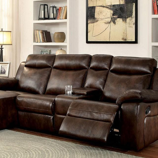 Hardy Brown Sectional w/ Console, Brown - U&U Home Budget Furniture (Carteret, NJ)