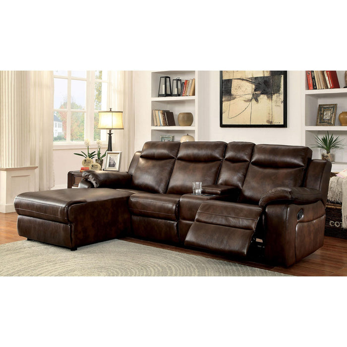 Hardy Brown Sectional w/ Console, Brown - U&U Home Budget Furniture (Carteret, NJ)