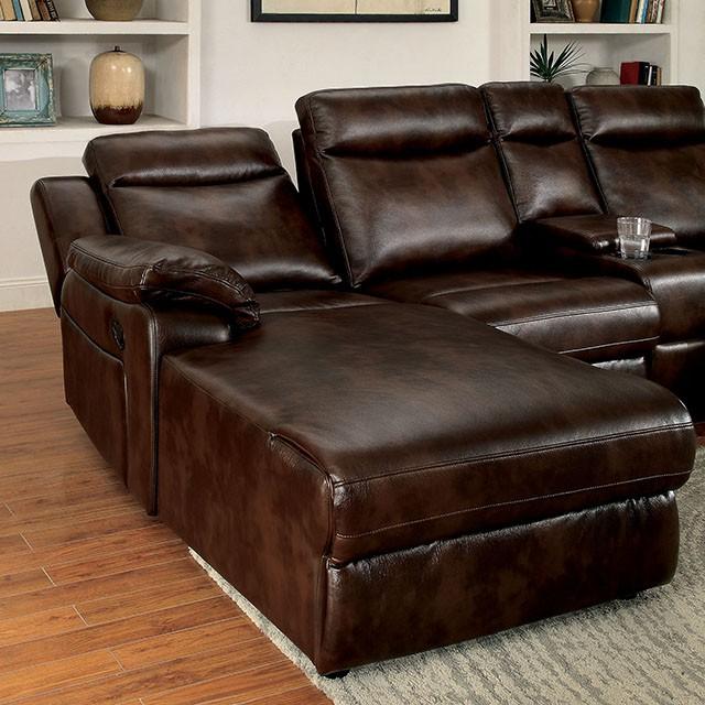 Hardy Brown Sectional w/ Console, Brown - U&U Home Budget Furniture (Carteret, NJ)