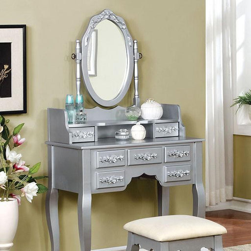 Harriet Silver Vanity w/ Stool - U&U Home Budget Furniture (Carteret, NJ)