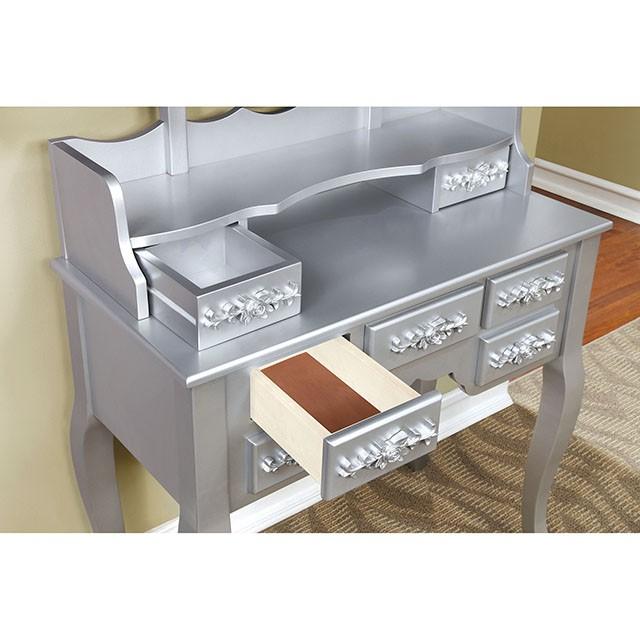 Harriet Silver Vanity w/ Stool - U&U Home Budget Furniture (Carteret, NJ)