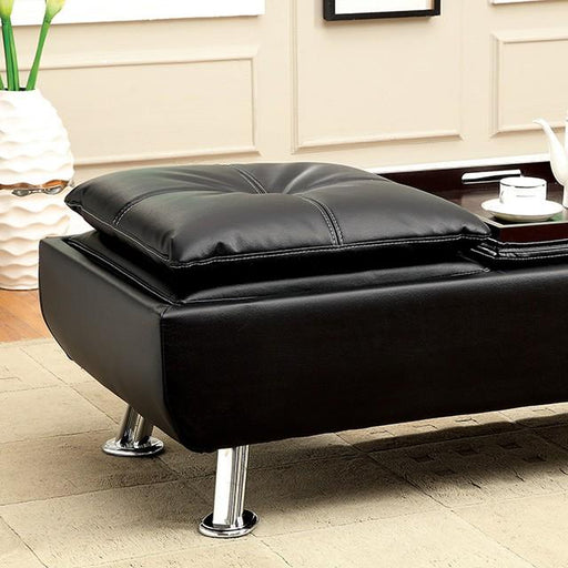 HAUSER II Black/Chrome Ottoman, Black - U&U Home Budget Furniture (Carteret, NJ)