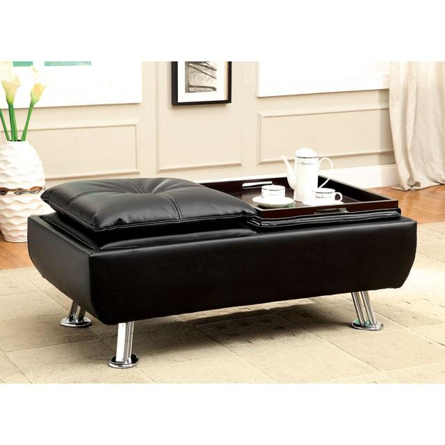 HAUSER II Black/Chrome Ottoman, Black - U&U Home Budget Furniture (Carteret, NJ)