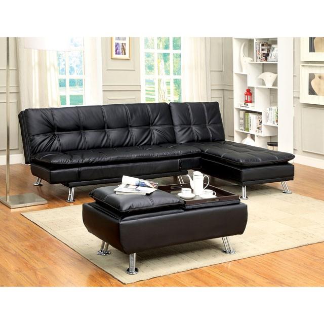 HAUSER II Black/Chrome Ottoman, Black - U&U Home Budget Furniture (Carteret, NJ)