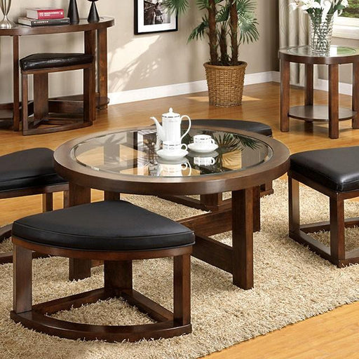 Crystal Cove II Dark Walnut Round Coffee Table w/ 4 Stools - U&U Home Budget Furniture (Carteret, NJ)