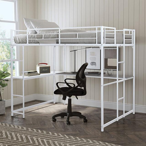 Cybill Full Loft Bed White, Silver, & Black - U&U Home Budget Furniture (Carteret, NJ)