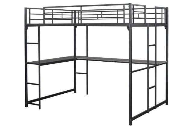 Cybill Full Loft Bed White, Silver, & Black - U&U Home Budget Furniture (Carteret, NJ)
