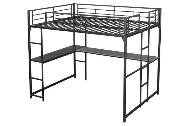 Cybill Full Loft Bed White, Silver, & Black - U&U Home Budget Furniture (Carteret, NJ)