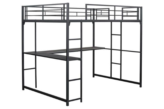 Cybill Full Loft Bed White, Silver, & Black - U&U Home Budget Furniture (Carteret, NJ)