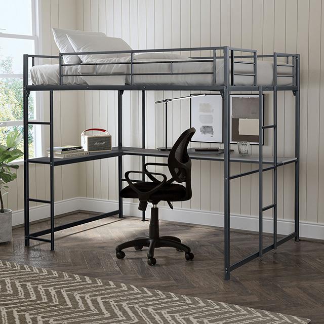 Cybill Full Loft Bed White, Silver, & Black - U&U Home Budget Furniture (Carteret, NJ)