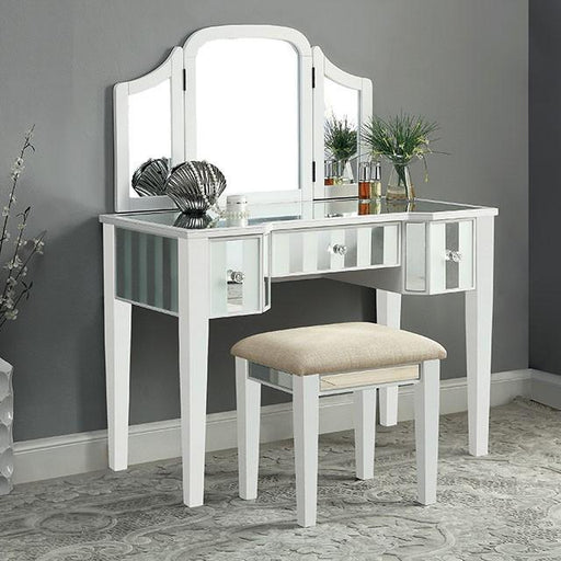 Cyndi White Vanity w/ Stool - U&U Home Budget Furniture (Carteret, NJ)