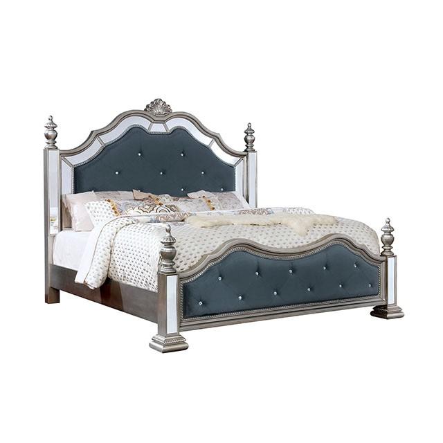 Azha Silver/Gray Cal.King & Queen Bed - U&U Home Budget Furniture (Carteret, NJ)