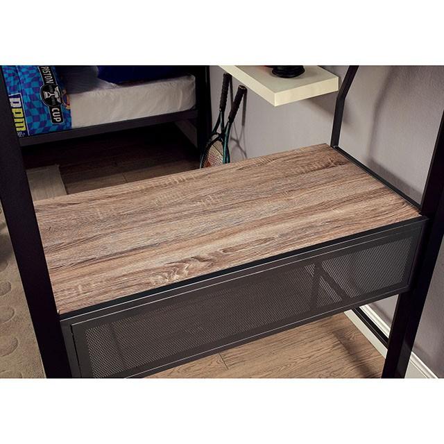 BALLARAT Silver Triple Twin Bunk Bed w/ Desk - U&U Home Budget Furniture (Carteret, NJ)