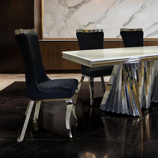 Basilicata 7 Pc Dining Table Set Chrome & Gold 5 - U&U Home Budget Furniture (Carteret, NJ)