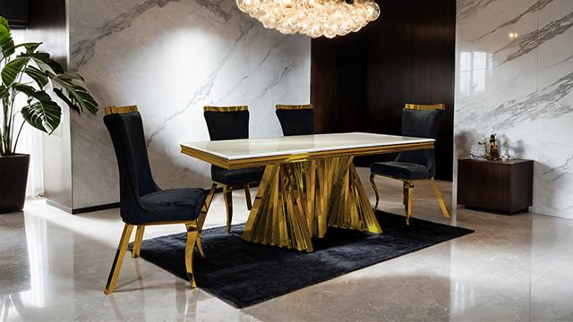 Basilicata 7 Pc Dining Table Set Chrome & Gold 5 - U&U Home Budget Furniture (Carteret, NJ)