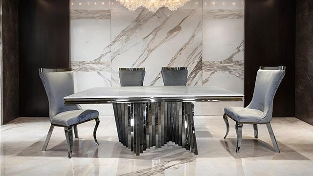 Basilicata 7 Pc Dining Table Set Chrome & Gold 5 - U&U Home Budget Furniture (Carteret, NJ)