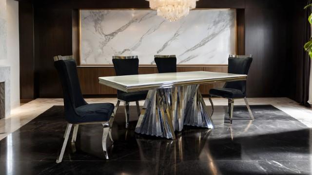 Basilicata 7 Pc Dining Table Set Chrome & Gold 5 - U&U Home Budget Furniture (Carteret, NJ)