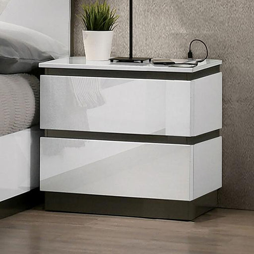 BIRSFELDEN Night Stand w/ USB, White - U&U Home Budget Furniture (Carteret, NJ)