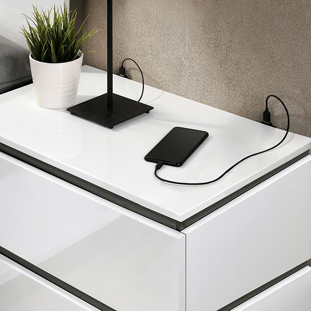 BIRSFELDEN Night Stand w/ USB, White - U&U Home Budget Furniture (Carteret, NJ)