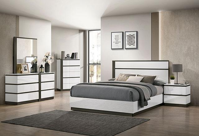 BIRSFELDEN Cal.King, E.King, & Queen Bed, White - U&U Home Budget Furniture (Carteret, NJ)