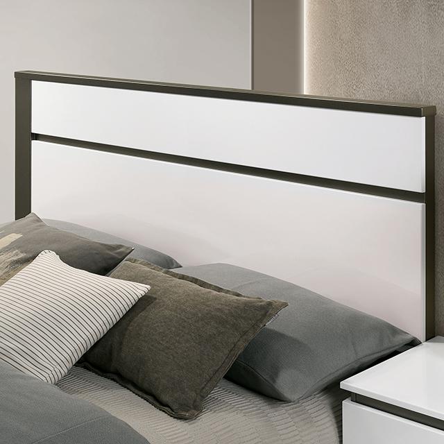 BIRSFELDEN Cal.King, E.King, & Queen Bed, White - U&U Home Budget Furniture (Carteret, NJ)