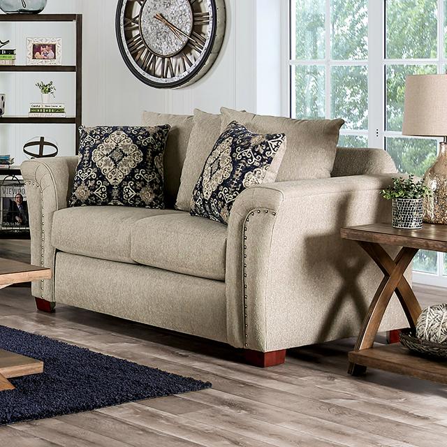 BELSIZE Loveseat Grey, Beige, & Choclate - U&U Home Budget Furniture (Carteret, NJ)
