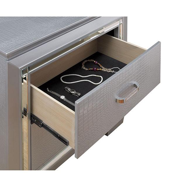 BELLANOVA Silver Night Stand - U&U Home Budget Furniture (Carteret, NJ)