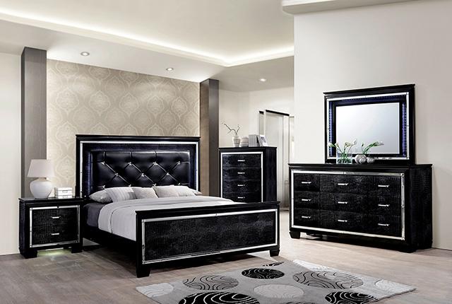 Bellagrand Bed Oak, Silver & Black - U&U Home Budget Furniture (Carteret, NJ)