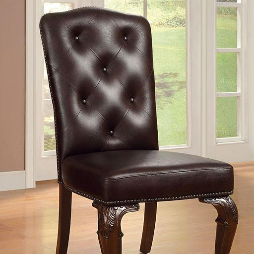 Bellagio Brown Cherry/Pattern Leatherette Side Chair (2/CTN) - U&U Home Budget Furniture (Carteret, NJ)