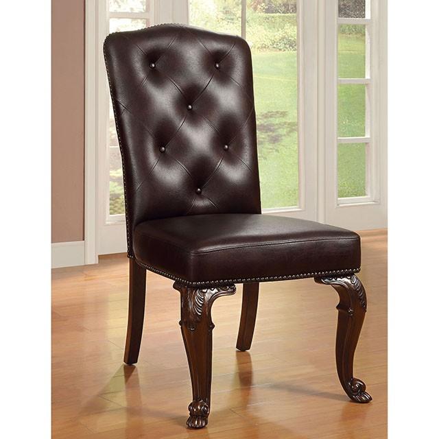 Bellagio Brown Cherry/Pattern Leatherette Side Chair (2/CTN) - U&U Home Budget Furniture (Carteret, NJ)