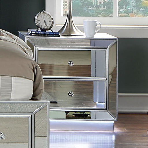 BELLADONNA Night Stand w/ LED & USB, Silver - U&U Home Budget Furniture (Carteret, NJ)