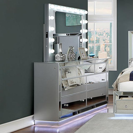 BELLADONNA Dresser w/ LED, Silver - U&U Home Budget Furniture (Carteret, NJ)