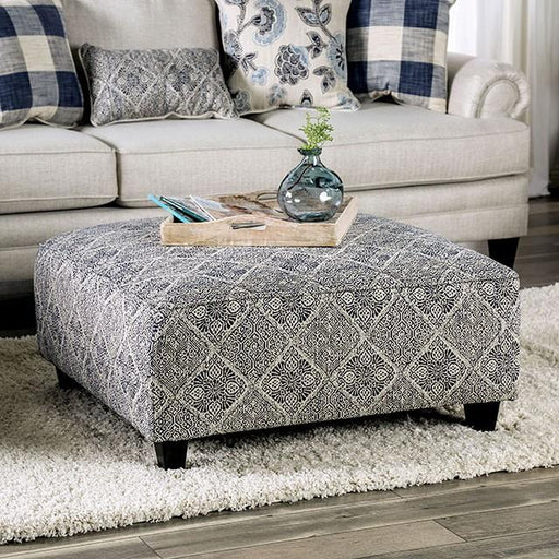 Nash Ivory/Navy Ottoman - U&U Home Budget Furniture (Carteret, NJ)