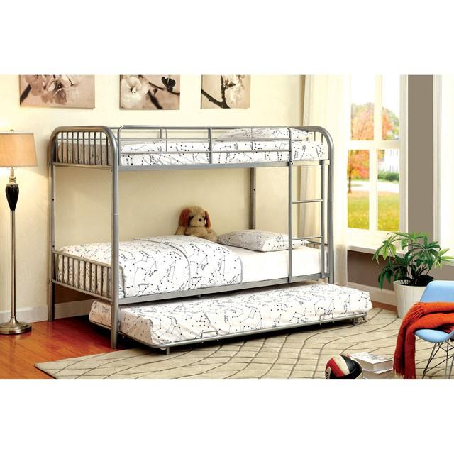RAINBOW Silver Metal Twin/Twin Bunk Bed - U&U Home Budget Furniture (Carteret, NJ)