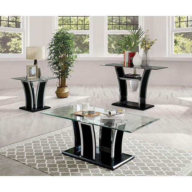 Staten Glossy Black/Chrome Sofa Table - U&U Home Budget Furniture (Carteret, NJ)