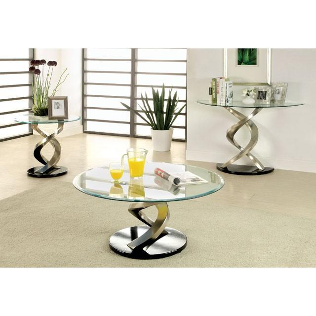 NOVA Satin Plated/Black Sofa Table - U&U Home Budget Furniture (Carteret, NJ)