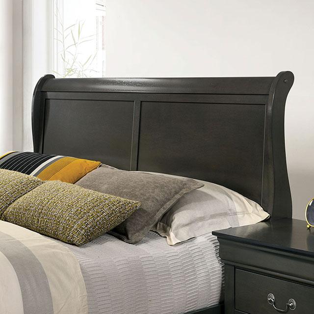 Louis Philippe E.King Bed Black, Cherry, & Gray - U&U Home Budget Furniture (Carteret, NJ)