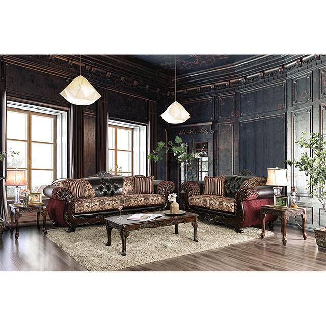 Quirino Burgundy/Dark Brown Sofa - U&U Home Budget Furniture (Carteret, NJ)