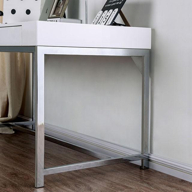 Loke White/Chrome Computer Desk - U&U Home Budget Furniture (Carteret, NJ)