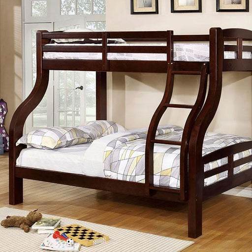 Solpine Espresso Twin/Full Bunk Bed - U&U Home Budget Furniture (Carteret, NJ)