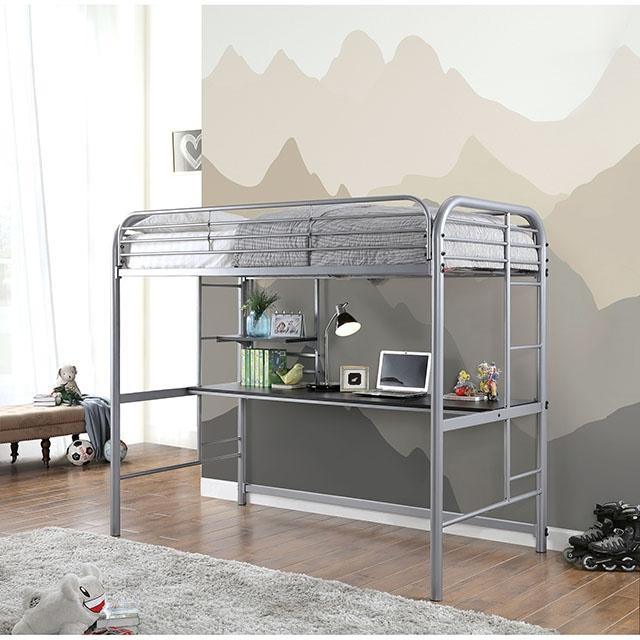 Opal Iii Black & Silver Twin Loft Bed - U&U Home Budget Furniture (Carteret, NJ)