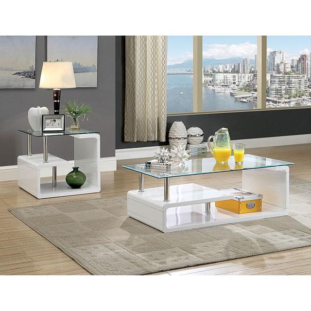 Torkel White/Chrome End Table - U&U Home Budget Furniture (Carteret, NJ)