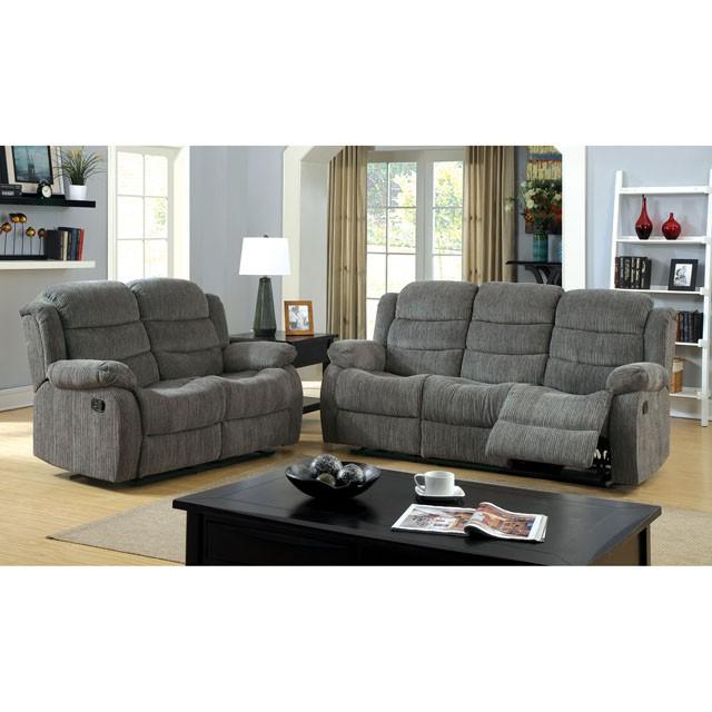 MILLVILLE Gray Love Seat w/ 2 Recliners - U&U Home Budget Furniture (Carteret, NJ)
