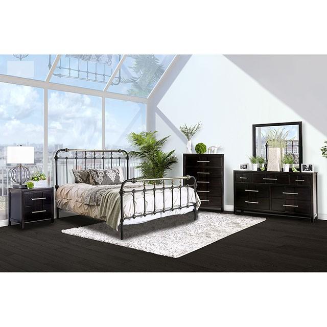 RIANA Antique Black Metal E.King, Full, Queen, & Twin Bed - U&U Home Budget Furniture (Carteret, NJ)