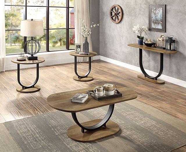 OLBIA Sofa Table, Rustic Oak/Sand Black - U&U Home Budget Furniture (Carteret, NJ)